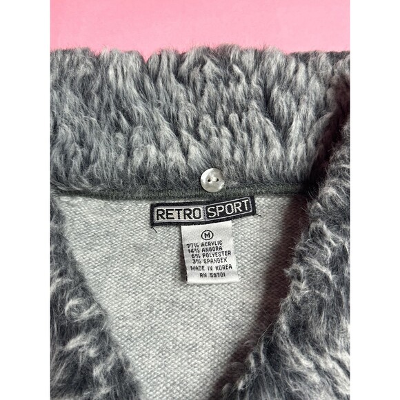 1990s-Y2K. RETRO SPORT Faux Fur. Plush Detachable Collar Cardigan Sweater. S-M - Picture 7 of 9